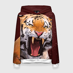 Толстовка-худи женская Тигр красавчик сердится цвета 3D-белый — фото 1
