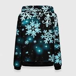 Толстовка-худи женская Космические снежинки, цвет: 3D-черный
