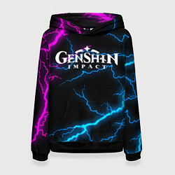 Толстовка-худи женская GENSHIN IMPACT NEON FLASH НЕОНОВЫЕ РАЗРЯДЫ МОЛНИЙ, цвет: 3D-черный