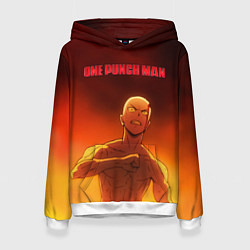 Толстовка-худи женская Сайтама в огне One Punch-Man, цвет: 3D-белый