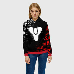 Толстовка-худи женская DESTINY 2 RED & WHITE PATTERN LOGO, цвет: 3D-красный — фото 2