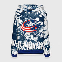 Толстовка-худи женская Коламбус Блю Джекетс, Columbus Blue Jackets, цвет: 3D-синий