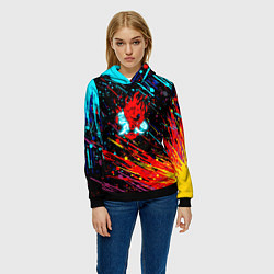 Толстовка-худи женская Cyberpunk 2077 Цветные брызги, цвет: 3D-черный — фото 2