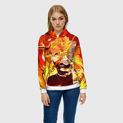 Толстовка-худи женская Ренгоку Кёджуро, Клинок рассекающий демонов, цвет: 3D-белый — фото 2