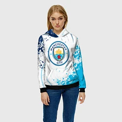 Толстовка-худи женская Manchester City - Футбольный клуб, цвет: 3D-черный — фото 2