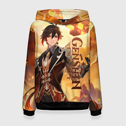 Толстовка-худи женская Геншин импакт: Чжун Ли, цвет: 3D-черный