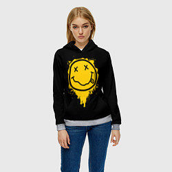 Толстовка-худи женская NIRVANA LOGO SMILE, БРЫЗГИ КРАСОК, цвет: 3D-меланж — фото 2