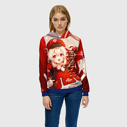 Толстовка-худи женская Кли - Геншин импакт, цвет: 3D-синий — фото 2