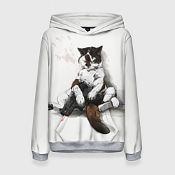 Толстовка-худи женская Котик с пистолетом на стене мем, цвет: 3D-меланж