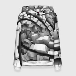 Толстовка-худи женская Геометрическая объёмная абстракция, цвет: 3D-белый