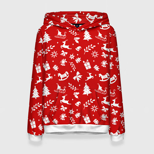 Женская толстовка НОВОГОДНИЙ УЗОР КРАСНО БЕЛЫЙ / 3D-Белый – фото 1