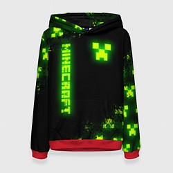 Толстовка-худи женская MINECRAFT NEON LOGO CREEPER, цвет: 3D-красный