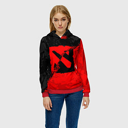 Толстовка-худи женская DOTA 2 RED BLACK LOGO, БРЫЗГИ КРАСОК, цвет: 3D-красный — фото 2