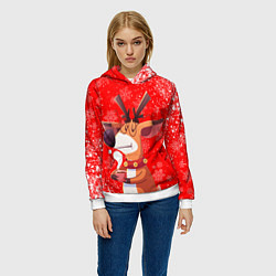 Толстовка-худи женская НОВОГОДНИЙ ОЛЕНЬ И ЧАШКА КОФЕ, цвет: 3D-белый — фото 2