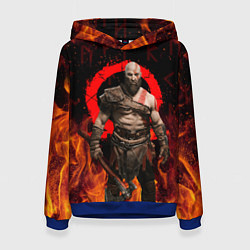 Толстовка-худи женская GOD OF WAR РАГНАРЁК, КРАТОС В ОГНЕ, цвет: 3D-синий