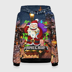 Толстовка-худи женская НОВОГОДНЯЯ ЁЛКА В МАЙНКРАФТ SANTA CLAUS, цвет: 3D-черный