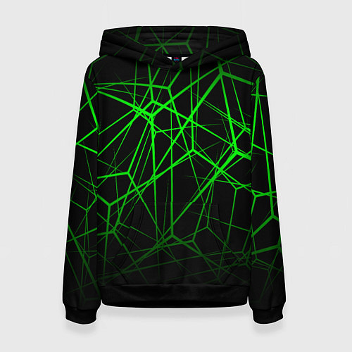Женская толстовка ЯДОВИТЫЕ ЛИНИИ ЗЕЛЕНЫЙ ГЕОМЕТРИЯ / 3D-Черный – фото 1