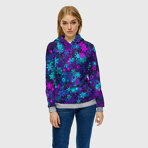 Женская толстовка Неоновые снежинки / 3D-Меланж – фото 3