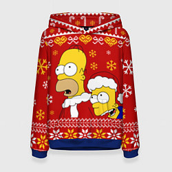 Толстовка-худи женская Новогодний Гомер и Барт Симпсоны, цвет: 3D-синий