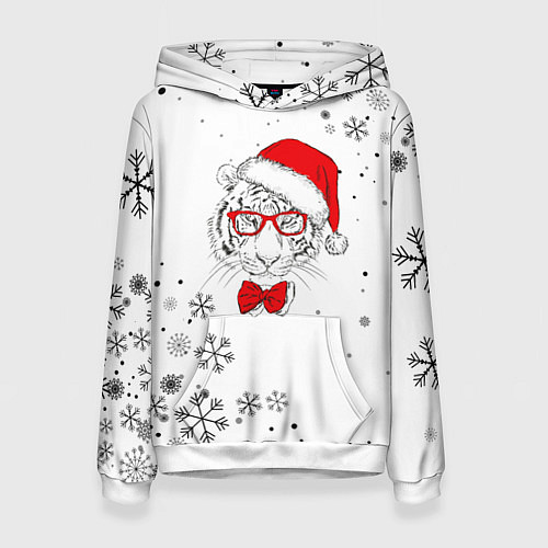 Женская толстовка Новогодний тигр летящие снежинки / 3D-Белый – фото 1