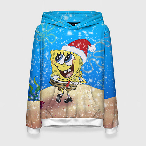 Женская толстовка НОВОГОДНИЙ ГУБКА БОБ КВАДРАТНЫЕ ШТАНЫ / 3D-Белый – фото 1