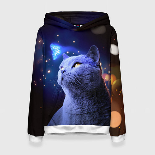 Женская толстовка КОТ И ГОЛУБАЯ БАБОЧКА / 3D-Белый – фото 1