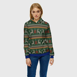 Толстовка-худи женская Новогодний свитер c оленями 1, цвет: 3D-синий — фото 2