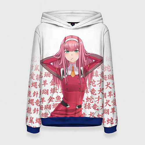 Женская толстовка 02 ZERO TWO DARLING IN THE FRANXX ИЕРОГЛИФЫ / 3D-Синий – фото 1