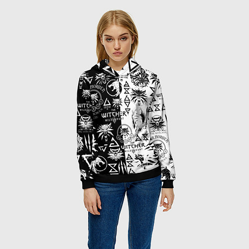 Женская толстовка THE WITCHER LOGOOMBING ВЕДЬМАК ПАТТЕРН / 3D-Черный – фото 3