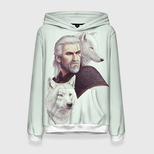 Женская толстовка Ведьмак и белые волки / 3D-Белый – фото 1