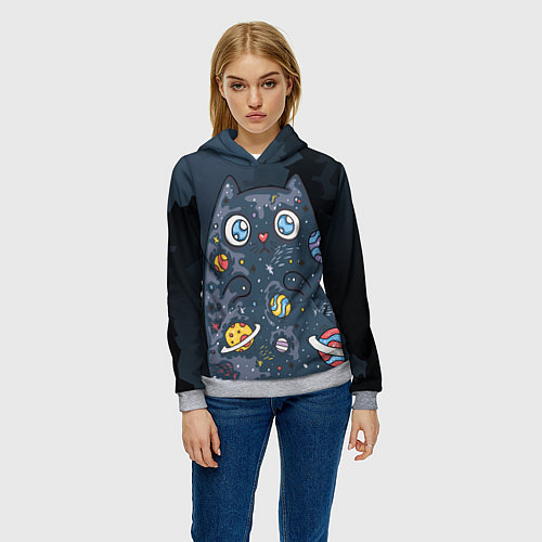 Женская толстовка Космический кот в планетах / 3D-Меланж – фото 3
