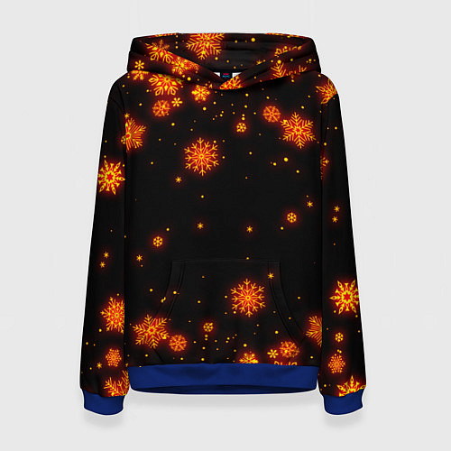 Женская толстовка ОГНЕННЫЕ НОВОГОДНИЕ СНЕЖИНКИ НЕОН / 3D-Синий – фото 1