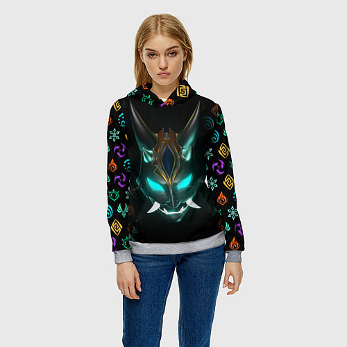 Женская толстовка МАСКА СЯО, GENSHIN IMPACT, СИМВОЛЫ / 3D-Меланж – фото 3