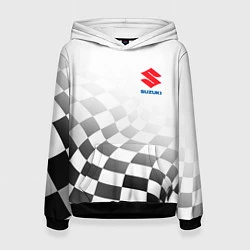 Толстовка-худи женская Suzuki, Сузуки Спорт, Финишный флаг, цвет: 3D-черный