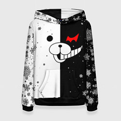 Толстовка-худи женская НОВОГОДНИЙ МОНОКУМА ЧЁРНО БЕЛЫЙ НОВЫЙ ГОД 2022, цвет: 3D-черный