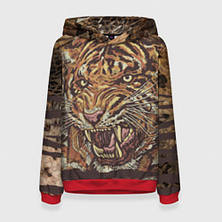 Толстовка-худи женская Хищный дикий тигр, цвет: 3D-красный