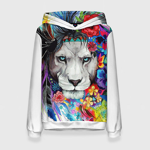 Женская толстовка Лев - сильный взгляд / 3D-Белый – фото 1