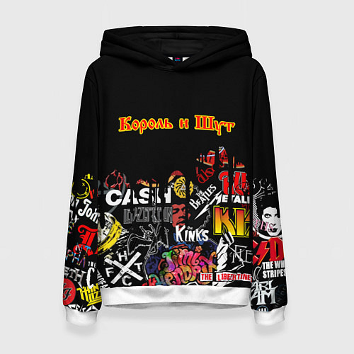 Женская толстовка КОРОЛЬ И ШУТ ЛОГОТИПЫ РОК ГРУПП / 3D-Белый – фото 1