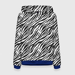 Толстовка-худи женская Чёрно-Белые полоски Зебры, цвет: 3D-синий