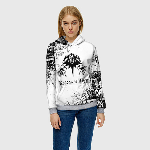 Женская толстовка КОРОЛЬ И ШУТ ЧЁРНО БЕЛЫЙ / 3D-Меланж – фото 3