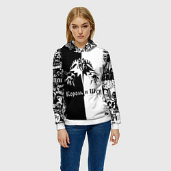 Толстовка-худи женская КОРОЛЬ И ШУТ ЧЁРНО БЕЛЫЙ КЛОУН, цвет: 3D-белый — фото 2
