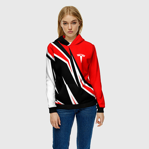 Женская толстовка TESLA MOTORS RED LINE ТЕСЛА / 3D-Черный – фото 3