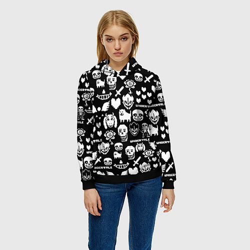 Женская толстовка UNDERTALE PATTERN БЕЛЫЙ / 3D-Черный – фото 3