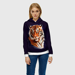 Толстовка-худи женская Грозный Тигр Символ 2022 Года Tiger Beast, цвет: 3D-белый — фото 2