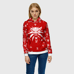 Толстовка-худи женская КРАСНЫЙ СВИТЕР ВЕДЬМАК НОВОГОДНИЙ, цвет: 3D-белый — фото 2