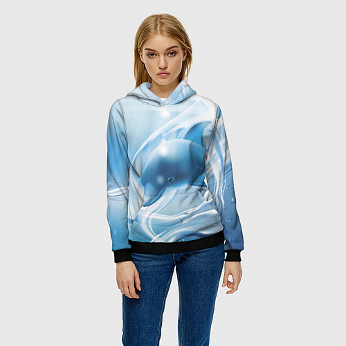 Женская толстовка Дельфин в лазурном океане / 3D-Черный – фото 3