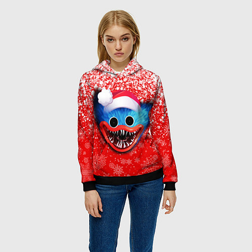 Женская толстовка POPPY PLAYTIME ХАГИ ВАГИ НОВОГОДНИЙ, СНЕЖИНКИ / 3D-Черный – фото 3