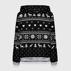 Толстовка-худи женская НОВОГОДНИЙ СВИТЕР UNDERTALE SANS ЧЁРНЫЙ, цвет: 3D-меланж