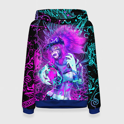 Женская толстовка KDA NEON DRAGON LEAGUE OF LEGENDS, НЕОНОВЫЕ БРЫЗГИ / 3D-Синий – фото 1