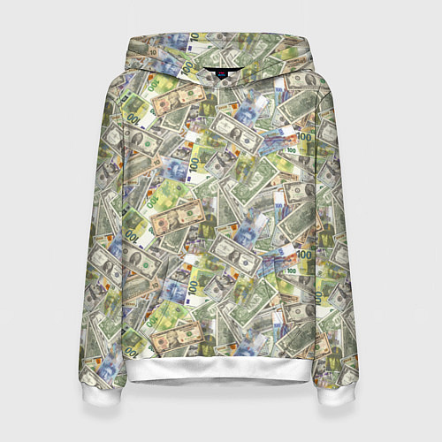 Женская толстовка Разная Денежная Валюта Доллары, Евро, Франки / 3D-Белый – фото 1